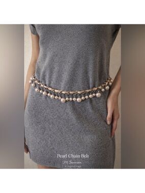 Vintage Pearl Chain Leather Ribbon Belt | Adjustable 31–46”